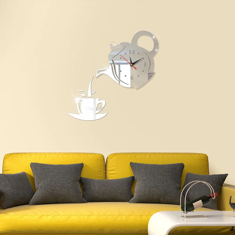 MEYA DIY 3D настенные часы акриловые Кофе чашка чайник Форма декоративные Кухня