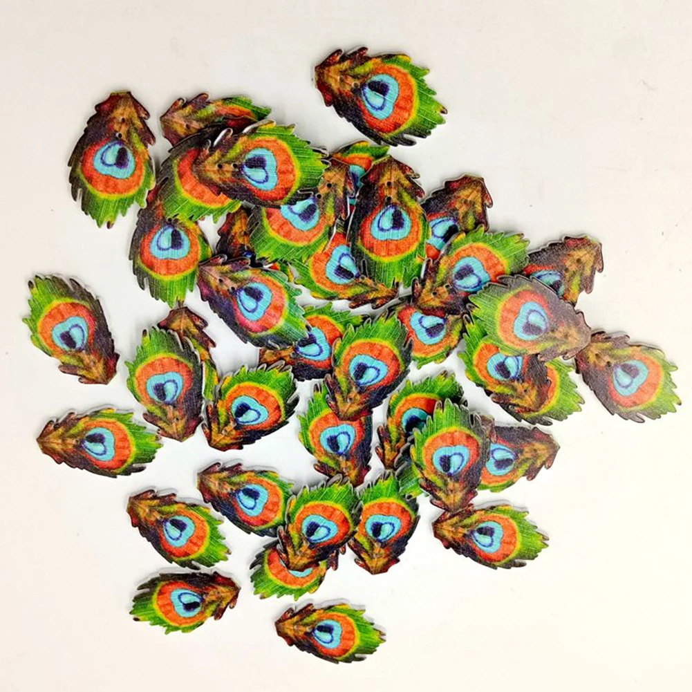 50 шт. Павлин Перо деревянный Пуговицы DIY Вышивание рукоделие Скрапбукинг Craft | Дом