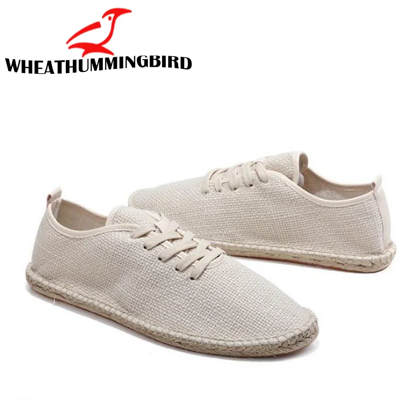 Men Canvas Shoes Breathable Men's Loafers Slip On Solid Black White Hemp Wrap Mens Espadrilles Fisherman LA-26 | Обувь