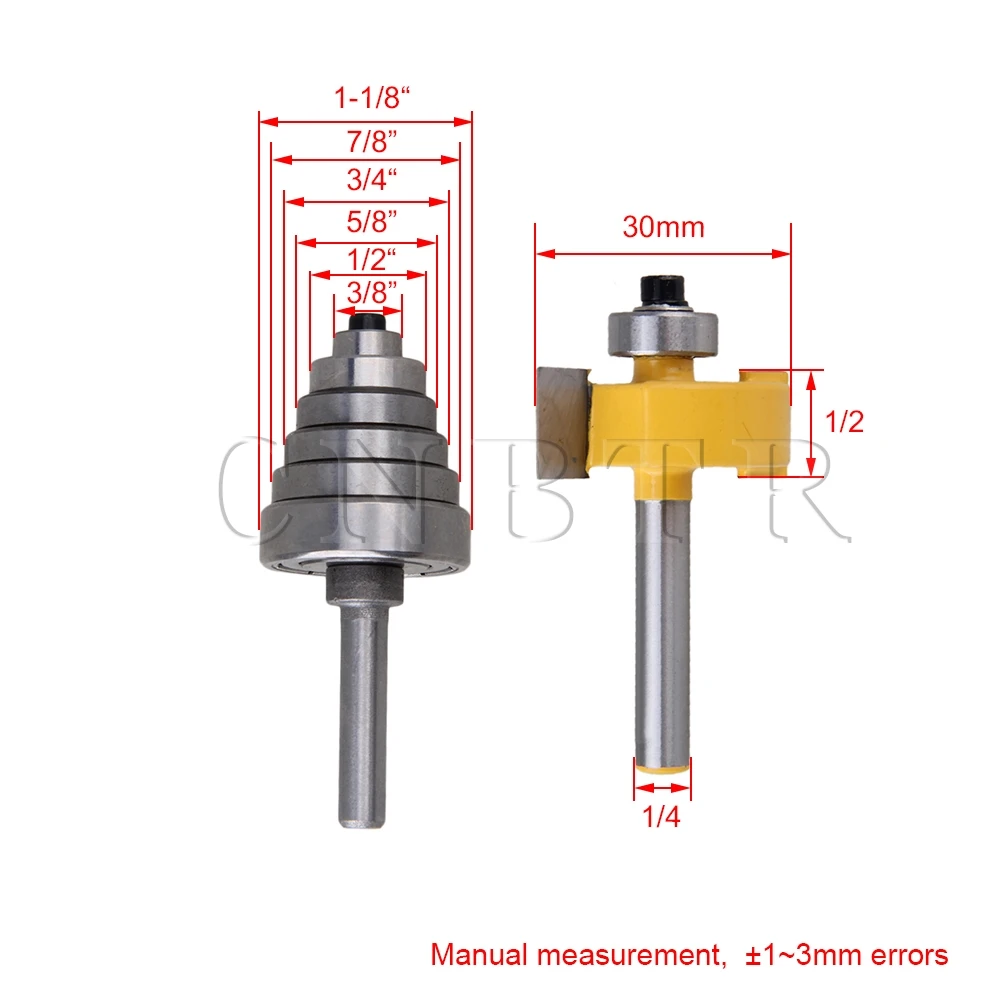 

CNBTR 1/4"Shank Dia 1/2" Cutting Width Cemented Rabbet Router Bit with 6 Bearing for Woodworking Cutter Pack of 2
