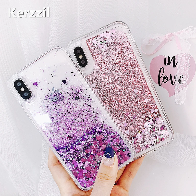 Kerzzil Bling Shining Stars Liquid Quicksand Case For iPhone X 10 Soft Cases Cover 7 8 6 6s Plus Cat Animal Capa | Мобильные
