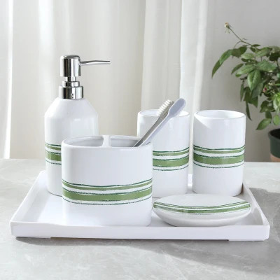 Bathroom Six-piece Set Ceramic Flamingo Wash Cup Brushing Lotion Bottle Tray Supplies Accessories Wedding Gift | Дом и сад