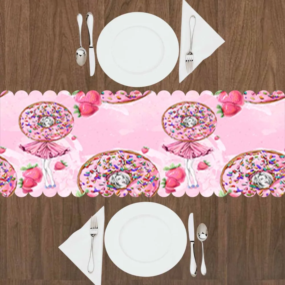 

Else Pink Floor Donuts Candy Sweet Girl Strawberry 3d Print Pattern Modern Table Runner for Kitchen Dining Room Tablecloth