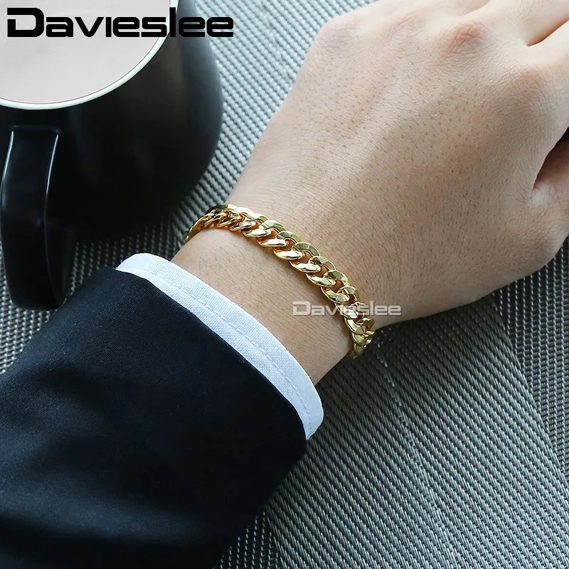 Davieslee 9 мм 20 см 23 мужской браслет для женщин 585 розовое золото заполненное