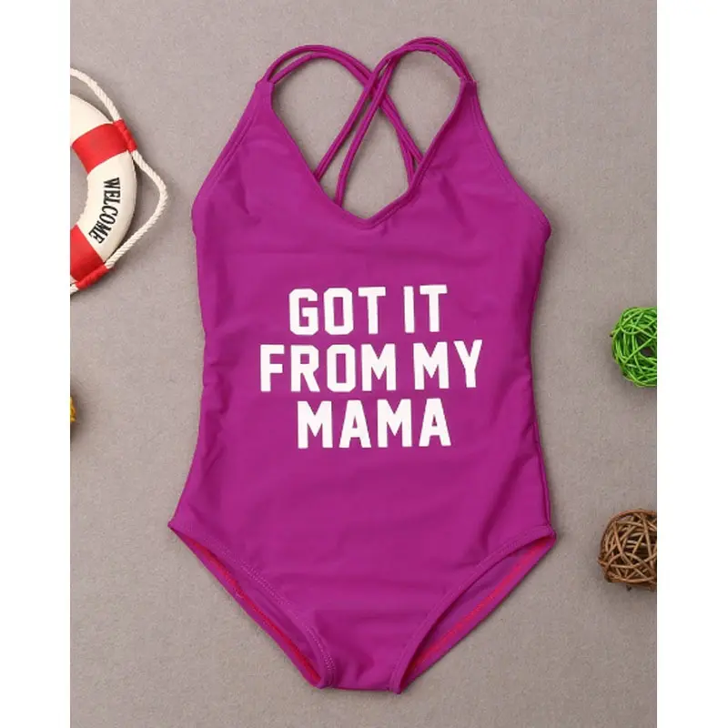 Kid Purple Купальный костюм для мамы и дочки, 7 цветов одинаковая пляжная одежда для всей семьи, купальный костюм Одежда для купания для всей семьи Одежда для мамы и дочки - Цвет: Kid Purple