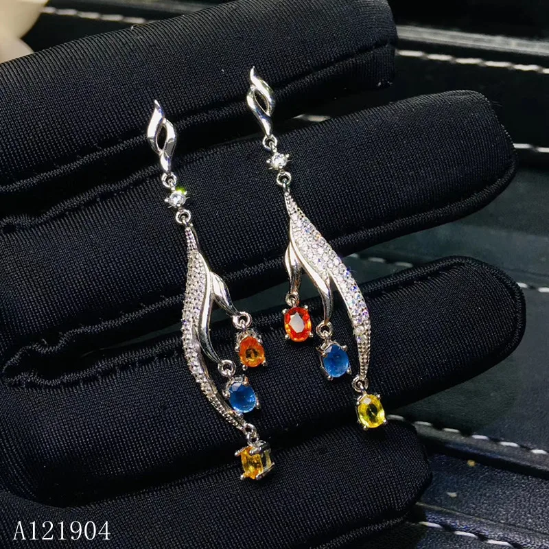 

KJJEAXCMY fine jewelry 925 sterling silver inlaid natural color sapphire female earrings support detection
