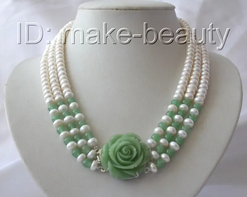 

stunning 3rows 8mm round white freshwater cultured pearl necklace >>>girls choker necklace pendant Free shipping