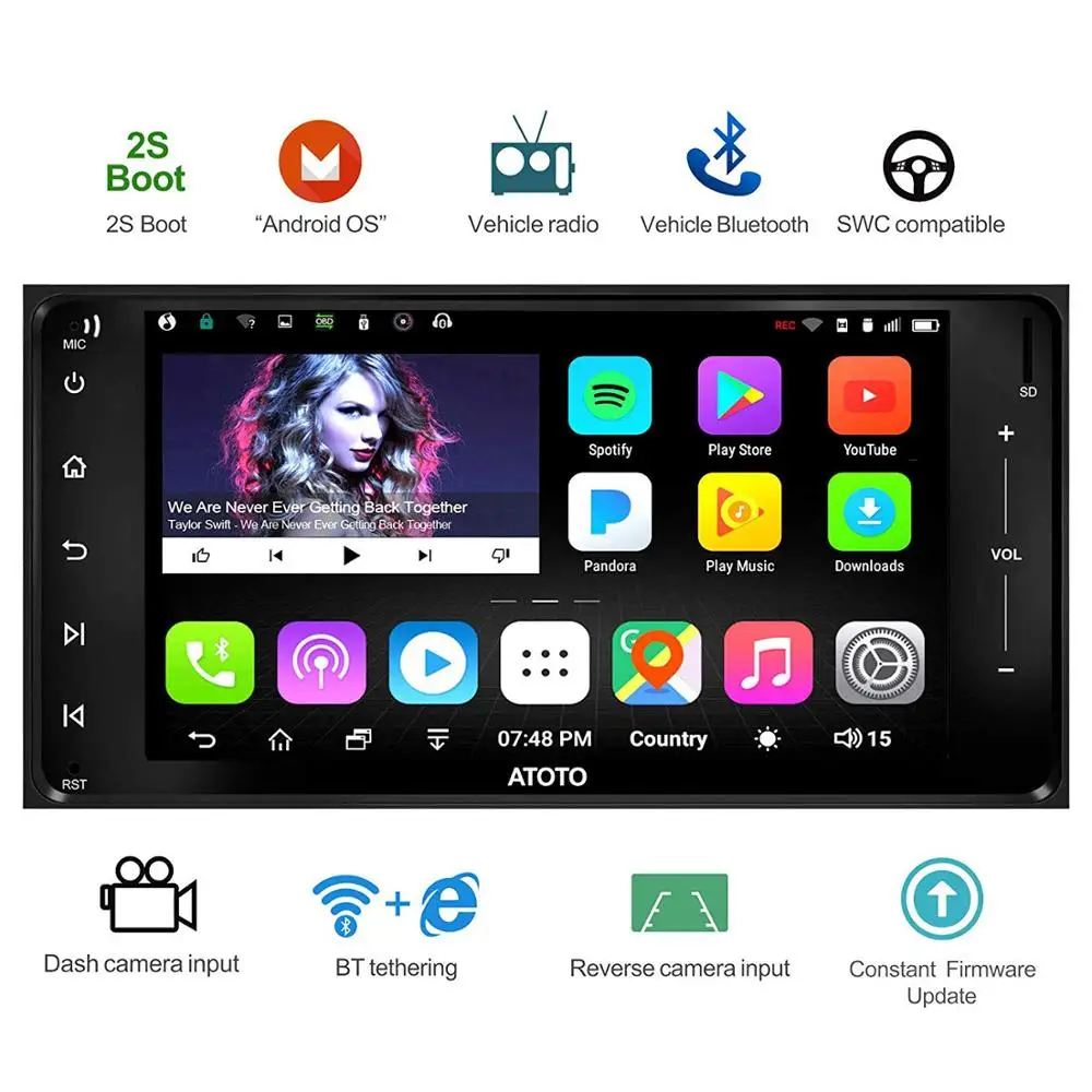 Автомобильный GPS навигатор ATOTO A6 с 2 динамиками и Android для избранных toyota / x Bluetooth