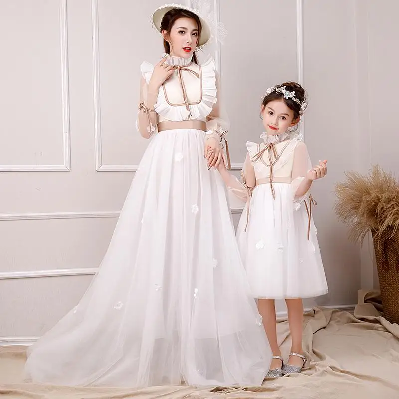 White Платья для мамы и дочки; коллекция года; одинаковые вечерние платья для мамы и дочки; одежда для всей семьи; вечернее платье для мамы и дочки; Vestidos J24 - Цвет: White