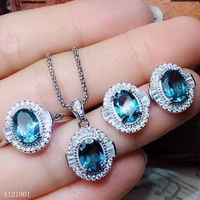 kjjeaxcmy boutique jewelry 925 silver inlaid natural topaz ladys necklace ring earrings suspender 3 piece set support detectio