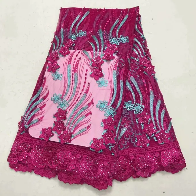Latest Fashion Nigerian French Lace Fabric pink African Tulle Mesh For Wedding Material With Beads w8-20 | Дом и сад