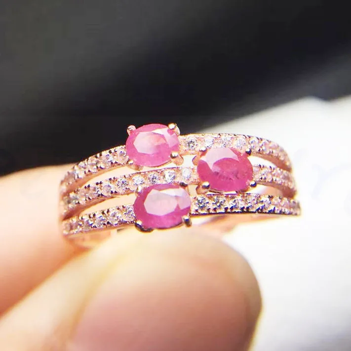 Женское кольцо с рубином серебро карат 3 шт.|flower ring|rings free shippingruby ring |