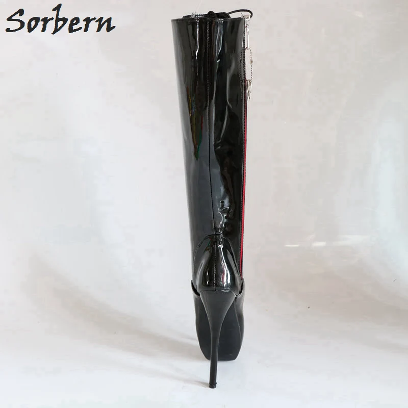 Sorbern Sexy Ballet Boots Women Black Red Zipper Lockable Custom Circumference Lace Up Knee High Ballet Fetish Pain Boots