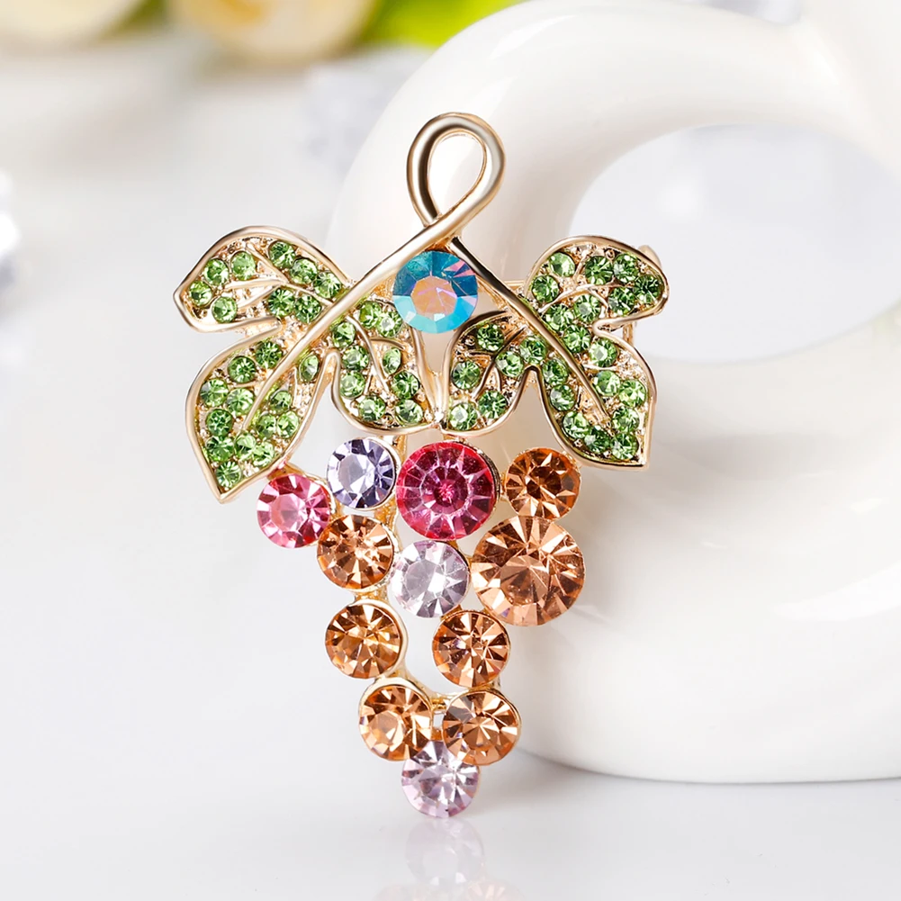 Для женщин мода люкс многоцветный Rhinestone виноград Фрукты Брошь Булавки ювелирных
