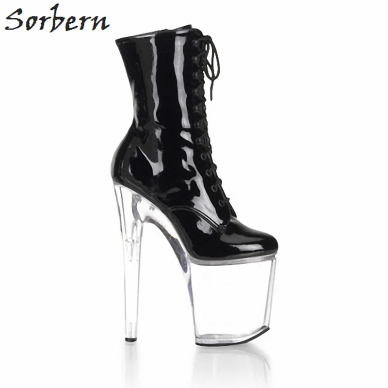 

Sorbern Transparent Perspex High Heels 20Cm Ankle Boots Custom Wide Fit Leg Ladies Boots Fetish High Heels Extreme Boot Sales