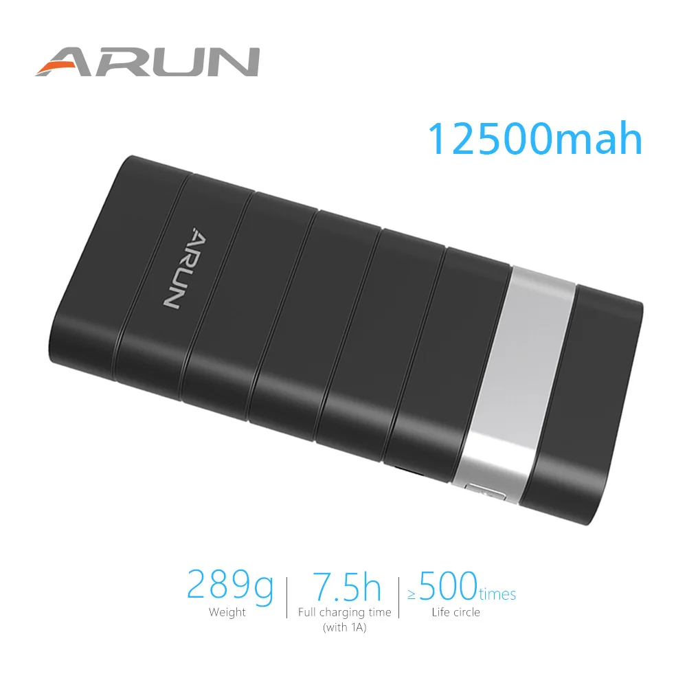 ARUN 12500mah Power Bank External Battery PoverBank 2 USB Powerbank Portable Mobile phone Charger for Xiaomi MI iphone XS huawei | Мобильные
