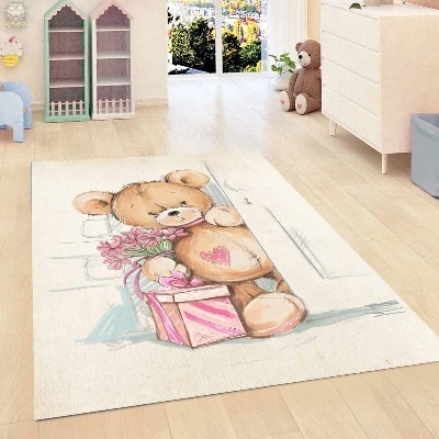 

Else Gray Floor Tedy Bears Pink Gift Box Hearts Girls 3d Print Non Slip Microfiber Children Kids Room Decorative Area Rug Mat