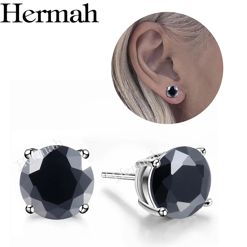 Hermah женские шпильки Серьги круглой огранки Черный CZ HSEM06F|stud earrings|cz stud earringscz earrings |