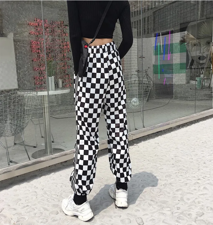 Корейские INS Harajuku BF уличные мужские и женские черно-белые клетчатые брюки гранж плед