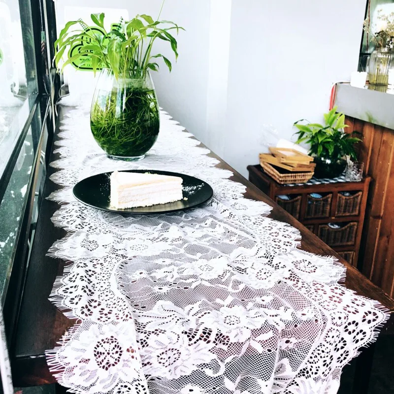 Huxiaomei кружева Настольная дорожка Свадебные белые Boho бахрома сбоку пляжные