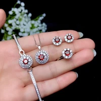 kjjeaxcmy exquisite jewelry 926 sterling silver inlaid natural garnet earrings pendant ring bracelet finger set support detecti