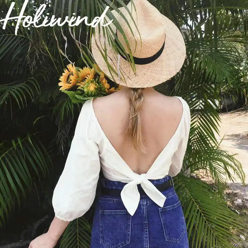 2019 Летняя женская белая хлопковая льняная блузка с рукавами фонариками и