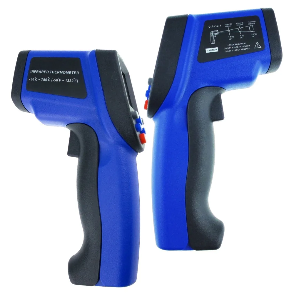 

-50~750degC/ -58~1382degF Non Contact Digital IR Infrared Laser Thermometer 12:1 DS Pyrometer, High Low Temperature Meter