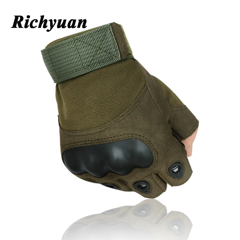 Richyuan, военные, США, спецназ, тактические перчатки, боевые, противоскользящие, черные, на пол пальца, Перчатки для фитнеса, кожаные, мужские