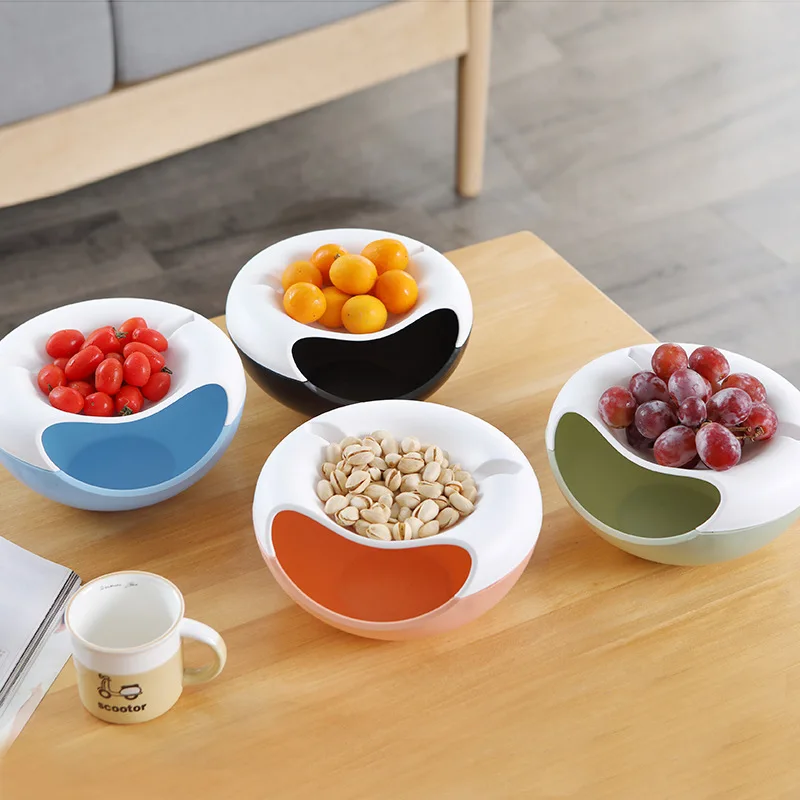 Creative Lazy Fruit Dish Snacks Nut Melon Seeds Bowl Double Layer Plastic Candy Plate Peels Shells Storage Tray Desk Home Decor | Дом и сад
