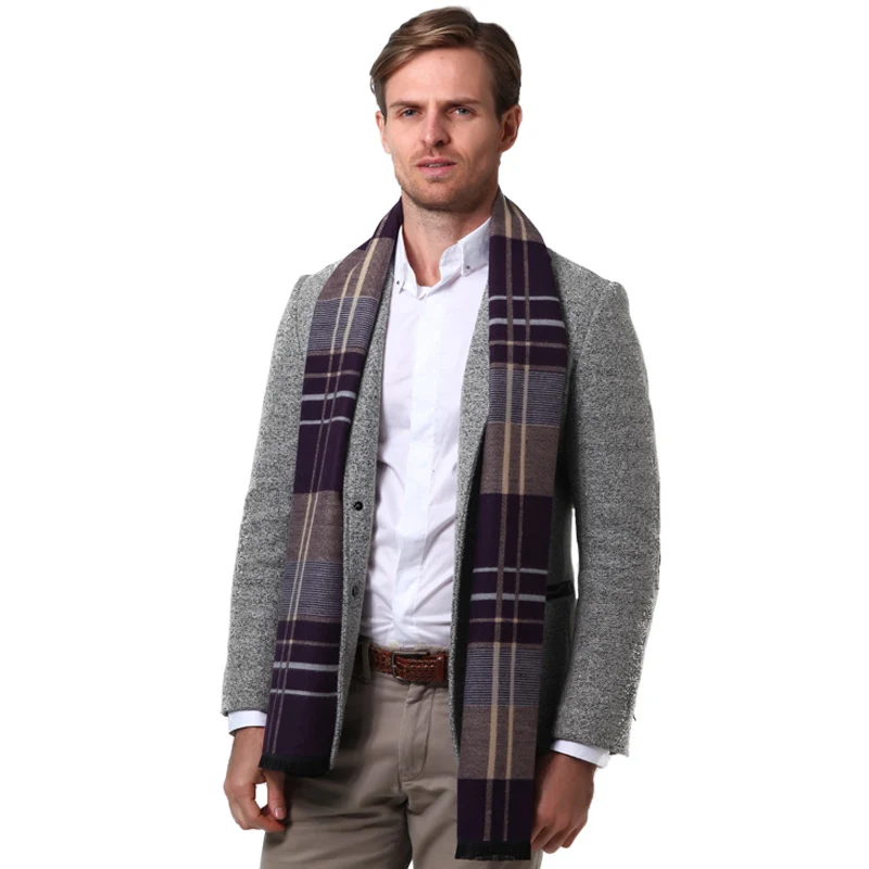 Мужской винтажный шарф в клетку FS мягкий кашемировый теплый полоску черный синий