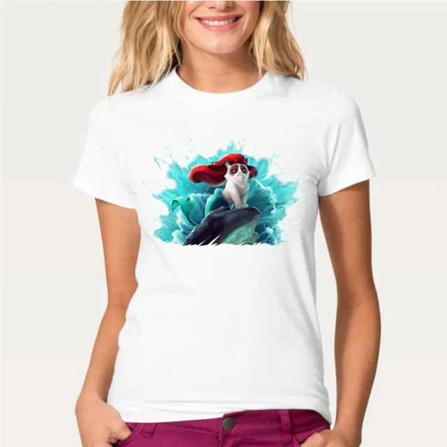 Hopuptee бренд + я довольна Единорог кошка печати Футболка женская с коротким рукавом