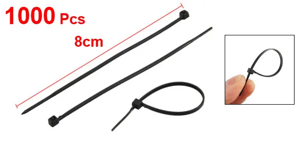 UXCELL 1000 шт. черная пластиковая застежка-молния для кабеля 80 мм X 2 с