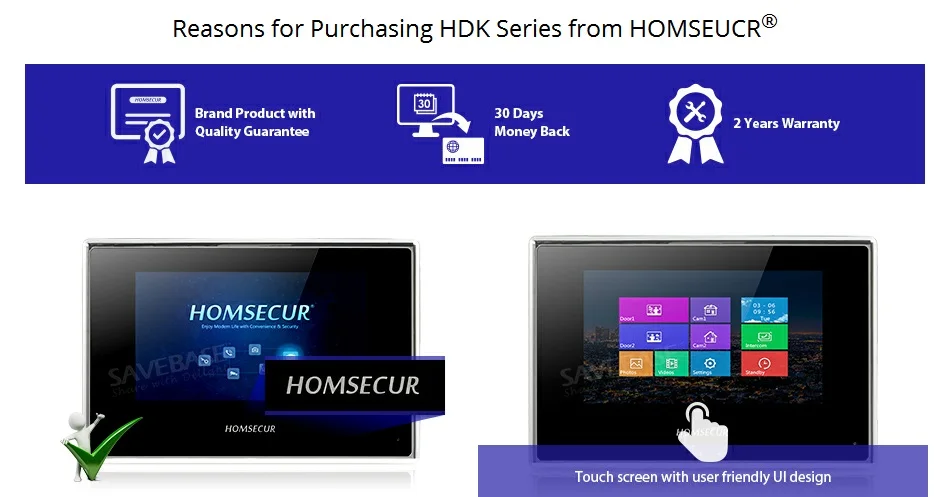 HOMSECUR " проводной видео и аудио умный дверной звонок Hands-free Домашний домофон+ для безопасности BC051-S+ BM718-B