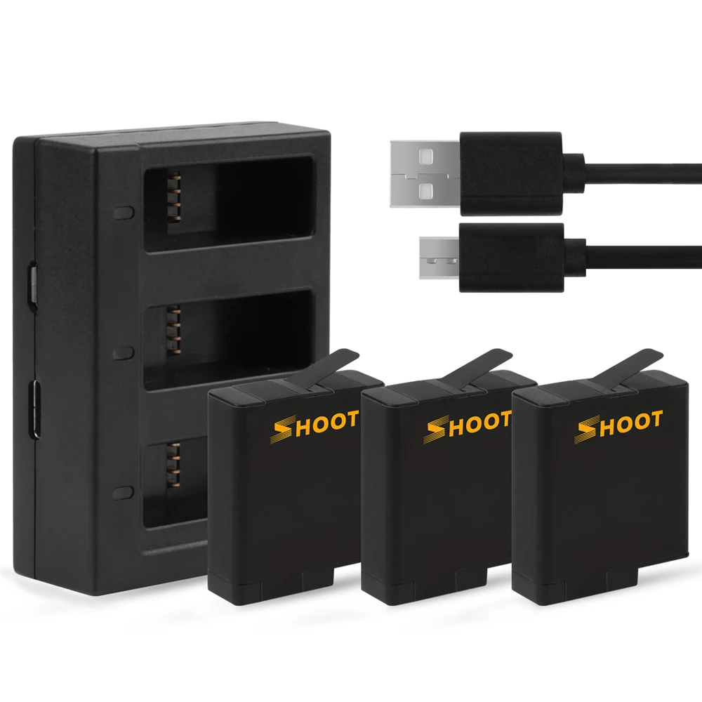 

New Three Ports USB Charger with 3pcs 1220mAh Battery for GoPro Hero 5 Black Camera For Go Pro Charging Accessories Set
