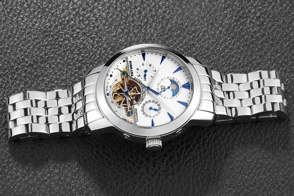 Скелет Бизнес Мужские автоматические часы Топ люксовый бренд спорт Tourbillon механические розовое золото повседневные само ветер BINKADA часы