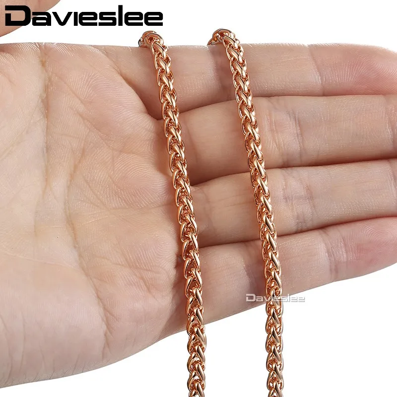 Davieslee женское ожерелье с цепочкой 585 розовое золото заполнено пшеничной спигой s