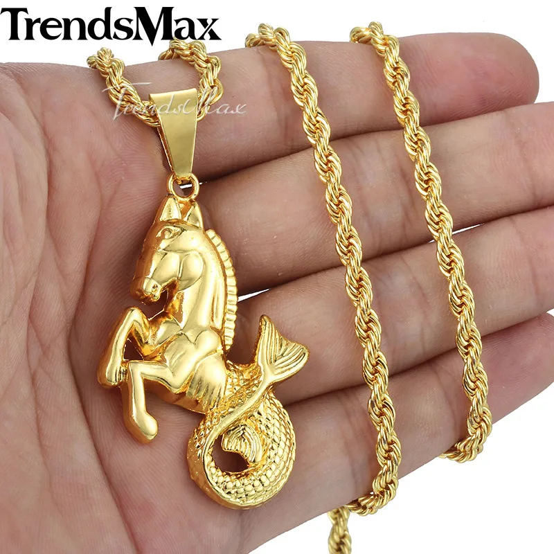 Trendsmax лошадь Рыба кулон ожерелье Мужская цепочка хип хоп золото цвет звено