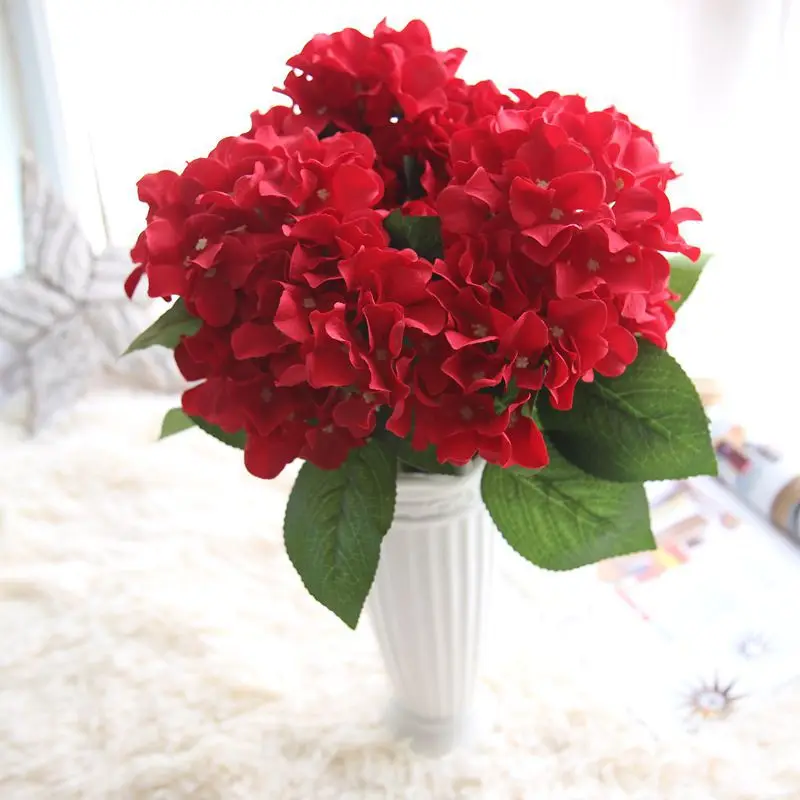 

5 Head Hydrangea Artificial Flower For Wedding Home Decoration DIY Background Flower Wall Photography Prop Fake Flower