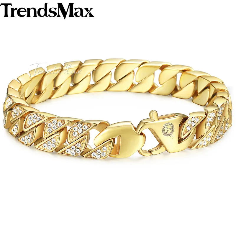 Хип хоп Iced Out CZ мужские браслеты золото 316L браслет из нержавеющей стали для мужчин
