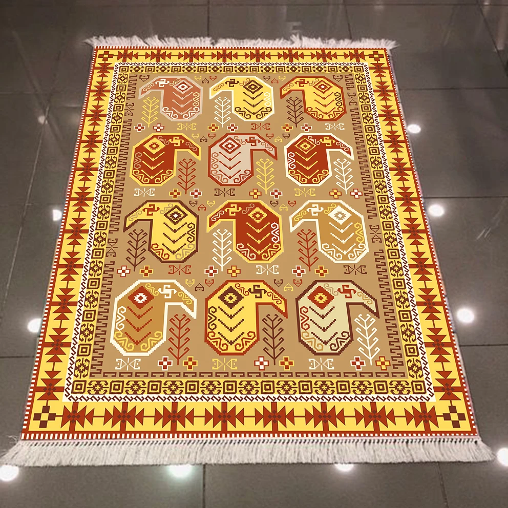 

Else Eagypt Yellow Orange Brown Authentic Ethnic Design 3d Microfiber Anti Slip Back Washable Decorative Kilim Area Rug Carpet