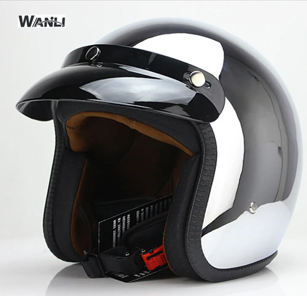 silver helmet Золотой блеск красивые унисекс винтажные мотоциклетные шлемы с открытым лицом Половина мотоциклетный шлем Capacete s m l xl XXL - Цвет: silver helmet