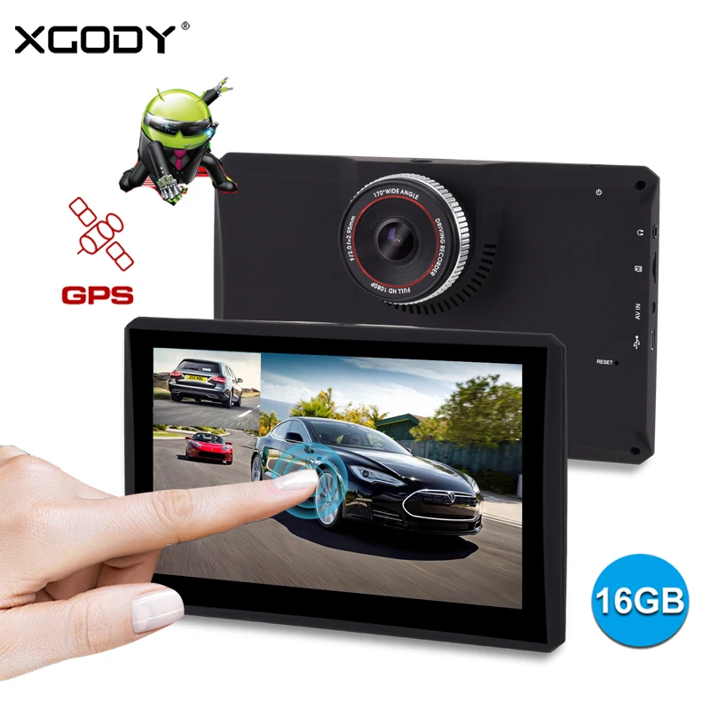 XGODY X7 " Автомобильный видеорегистратор gps WiFi Android 4,4 сенсорный экран навигационная Автомобильная камера 1080P Dash камера 512 М+ 16 Гб AvIn карта Dashcam навигатор