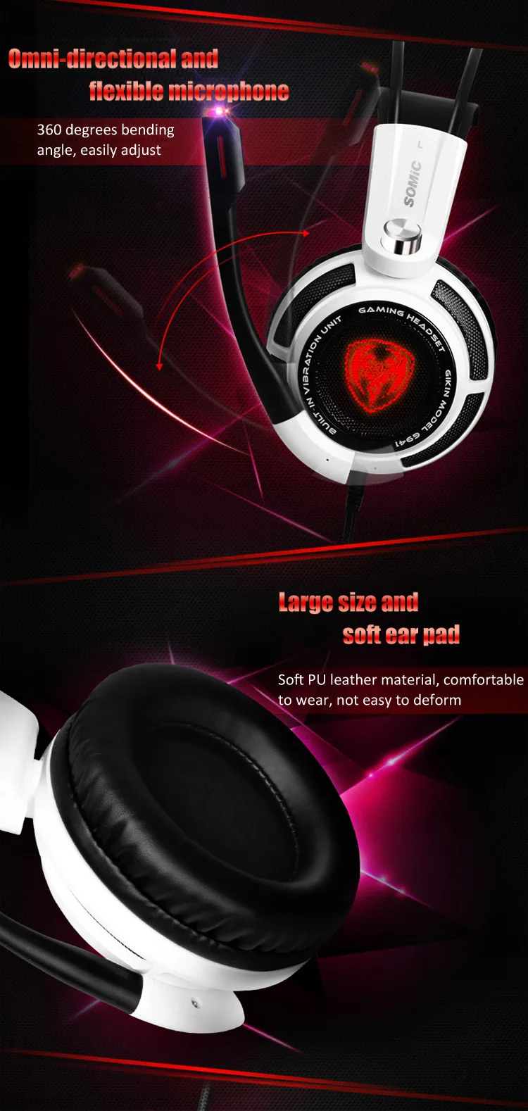 Somic G941 7.1 Virtual Surround Sound Gaming Headset USB Vibration Game Headphone LED Light with Microphone for Computer pc Game