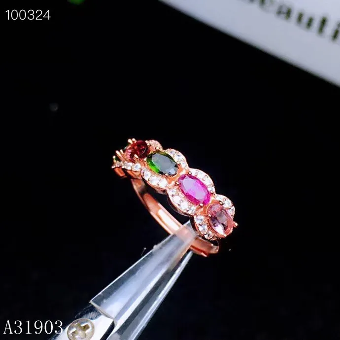 

KJJEAXCMY boutique jewelry 925 sterling silver inlaid natural tourmaline gemstone female ring support test