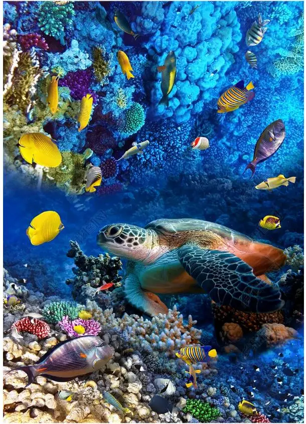 3d Фотофон на заказ настенное изображение морской черепахи тропической рыбы