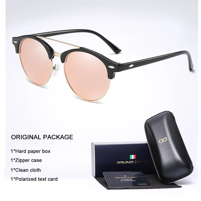 Bruno Dunn Classic Polarized Sunglasses Men Women Retro Brand Designer round Sun Glasses Female Male Fashion Mirror Sunglass ray - Цвет линз: as picture