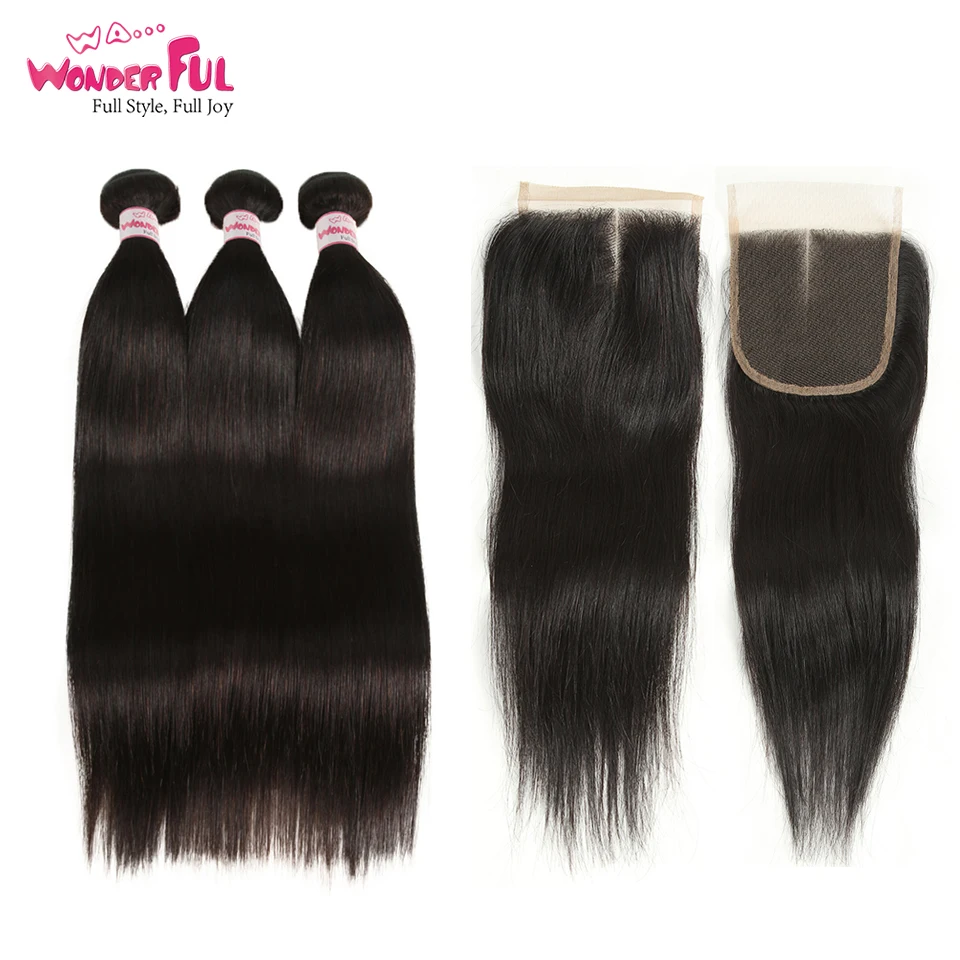 Перуанские накладные волосы пучки с закрытием прямые 3 пучка натуральные