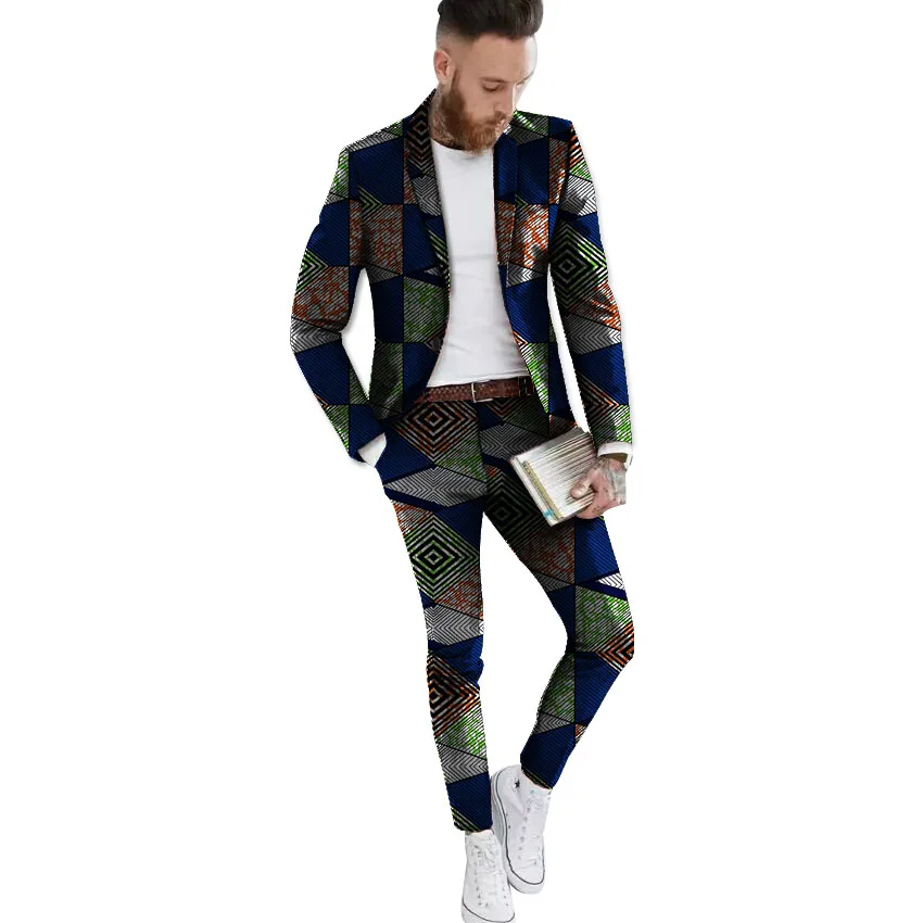 Модный костюм для мужчин с принтом Дашики куртка и брюки в африканском стиле