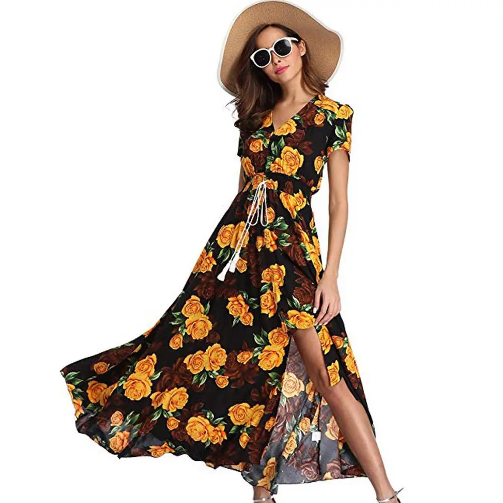 Платье женское длинное Пляжное с цветочным принтом|Женские платья| |