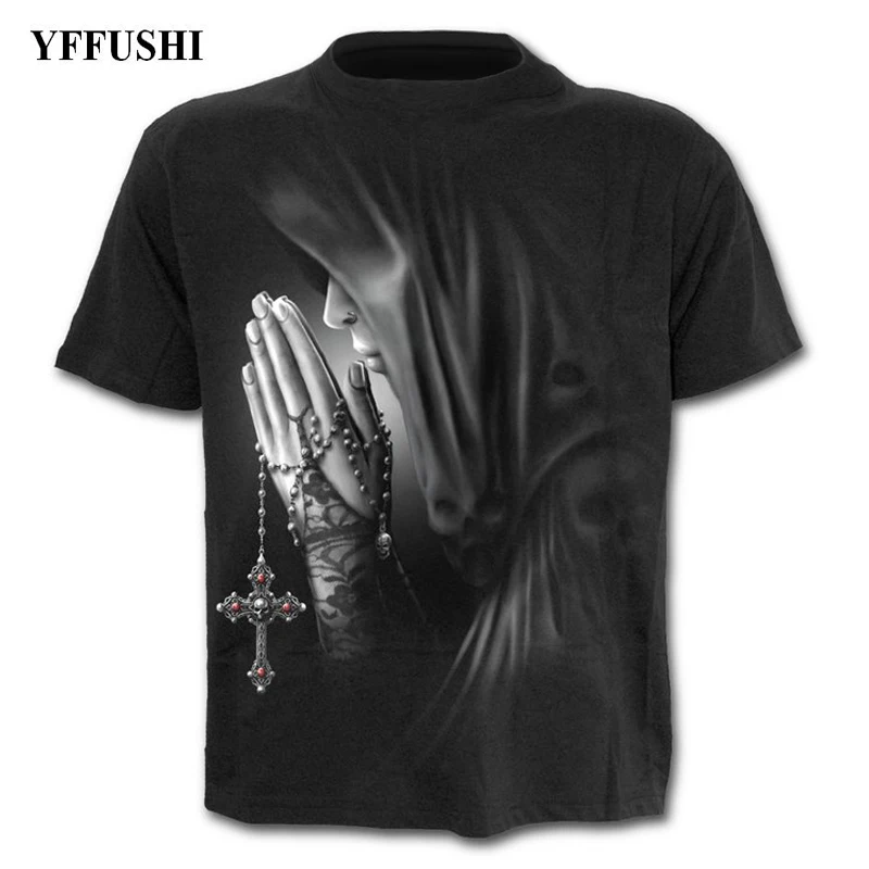 

YFFUSHI Male/Female 3d T shirt Beautiful Girl Prayer In Church Print Hip Hop Tees Fashion Black T shirt Plus Size S-5XL